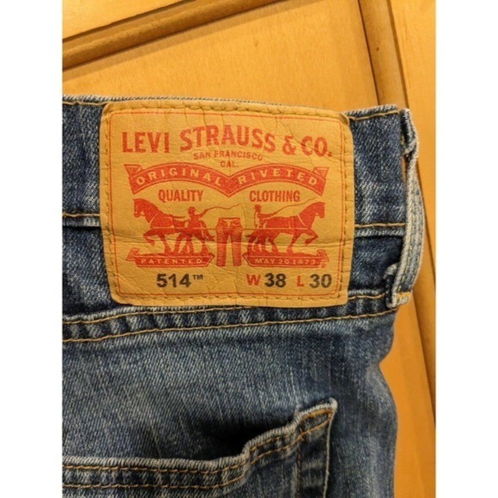 Levi's 514 Jeans 40X31 (actual) Blue zipper Fly Denim Jeans DISTRESSED CUFFS‎ - Picture 5 of 6